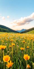 Fototapeta premium Wildflower Bloom Surrealism Vibrant Earth Day Landscapes with Fresh Textures for Eco-Tourism and Environmental Campaigns in Spring Festival Season