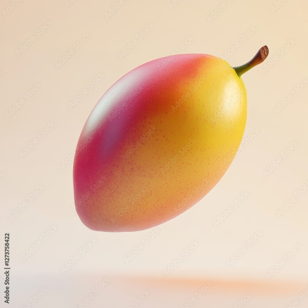 Poster 3d floating mango with light glow effect in soft background