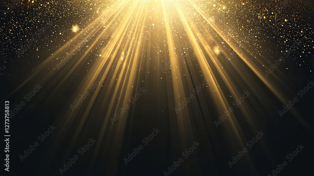 Poster sun rays light isolated on black background is available for overlay design with transparent sunligh