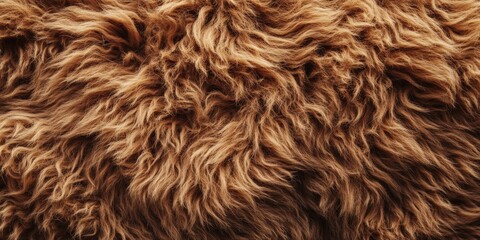 Fototapeta premium Close-up of warm, earthy brown fur with a soft, shaggy texture reminiscent of sheep's wool. Rich contrast with light brown undertones adds depth and coziness