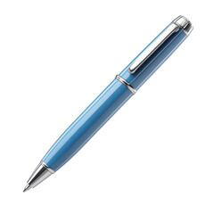 3D blue ballpoint pen with shiny silver clip isolated on transparent background.png