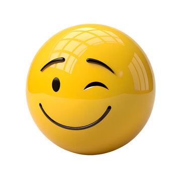 Naklejki A smiling emoji with one eye closed, conveying a friendly wink
