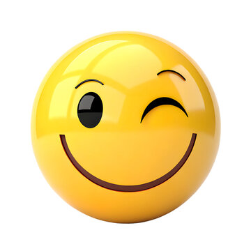 Naklejki A vibrant emoji with a broad smile and one eye narrowed in a wink, as if sending a cheeky signal. Its glossy surface reflects light, underscoring a carefree vibe