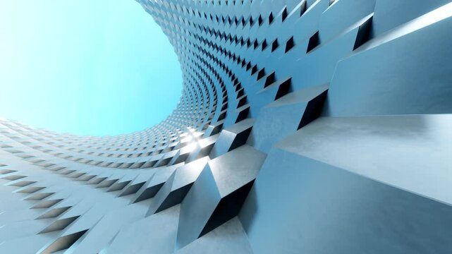 Abstract modern architecture with wavy pattern facade, 3d rendering