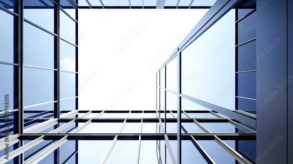 Poster 3d rendering of modern architecture, skyscraper corporate office building with glass window