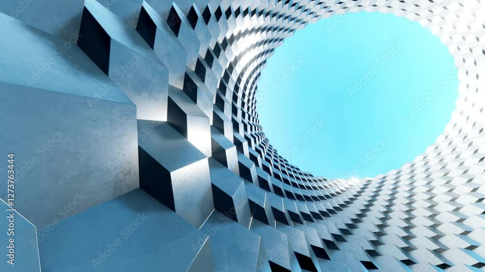 Poster Abstract modern architecture with wavy pattern facade, 3d rendering