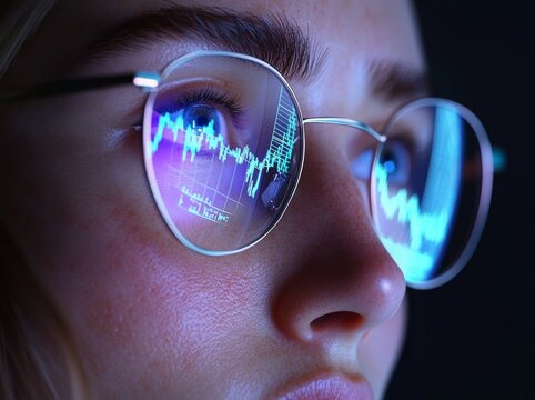 A female financial analyst is monitoring market data on her screen - Powered by Adobe