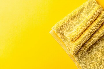 Cleaning and washing involve the use of a yellow microfiber cloth on a yellow background