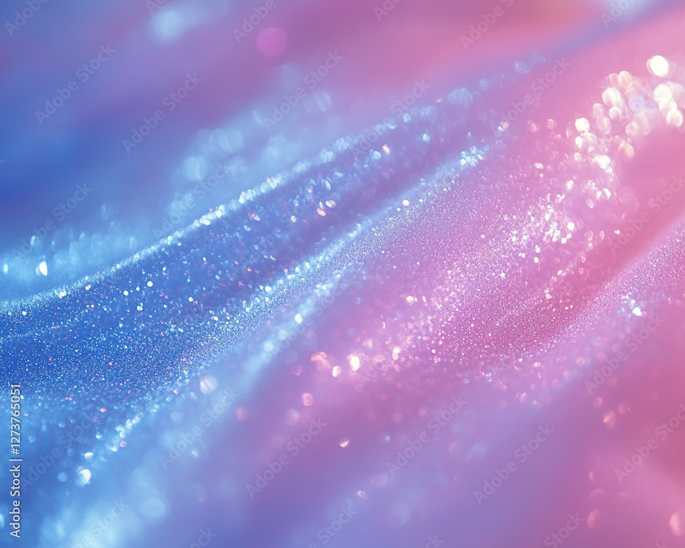 Poster a close-up view of sparkling pink and blue glitter creating a dreamy, soft-focus effect with shimmer