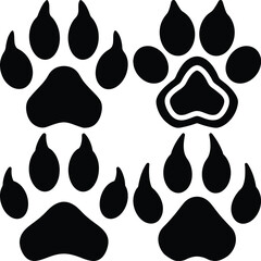 Fototapeta premium Animal Paw Print Silhouette Vector Set.