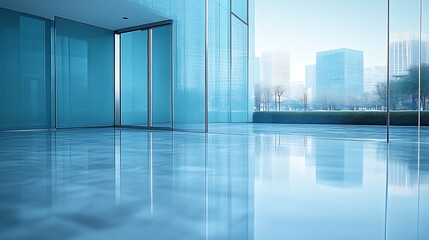 Fototapeta premium Modern Office Building Interior Glass Facade Cityscape View