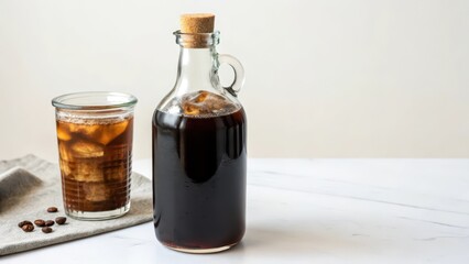 Cold Brew Coffee Concentrate in Bottle and Glass