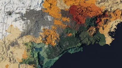 Crédence de cuisine Mur vieilli 3D Topographical Map of Santiago, Chile: Urban Sprawl and Natural Landscape Integration  © cleo pick Art