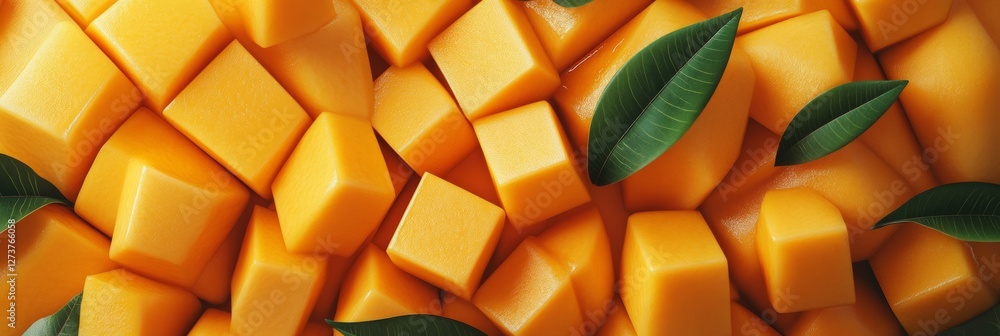 Poster Freshly Cut 3D Mango Cubes Display with Perfect Symmetry and Color