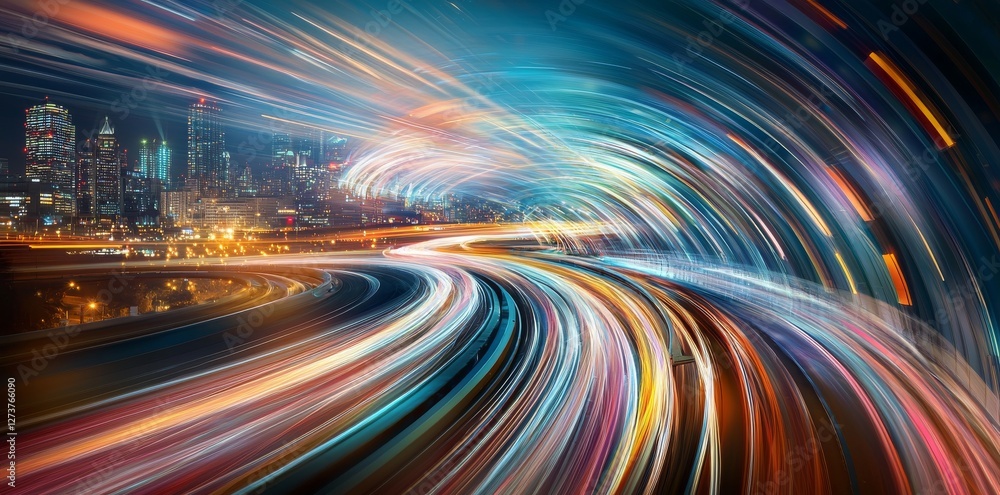 Poster the background is streaked with speed light as car motion trails create a blurred fast-moving light 