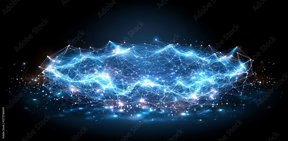 Poster an abstract representation of a digital network, featuring interconnected nodes and lines, is shown 