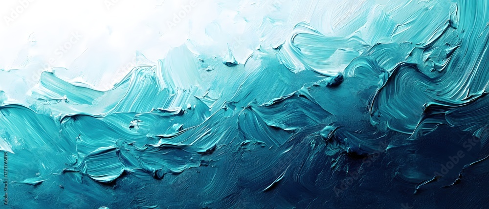 Poster turquoise waves of artistic paint strokes creating a serene and calming abstract ocean view