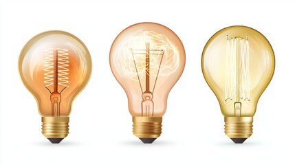 The image depicts a classic light bulb with a luminous filament, showcasing intricate details and a realistic appearance, all on a clean white background