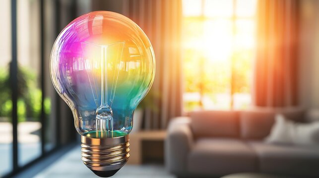 An RGB smart home bulb with customizable colors and innovative technology is lighting up the room, showcasing its smart home capabilities