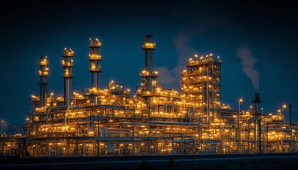 Fototapeta premium Night view of an illuminated oil refinery
