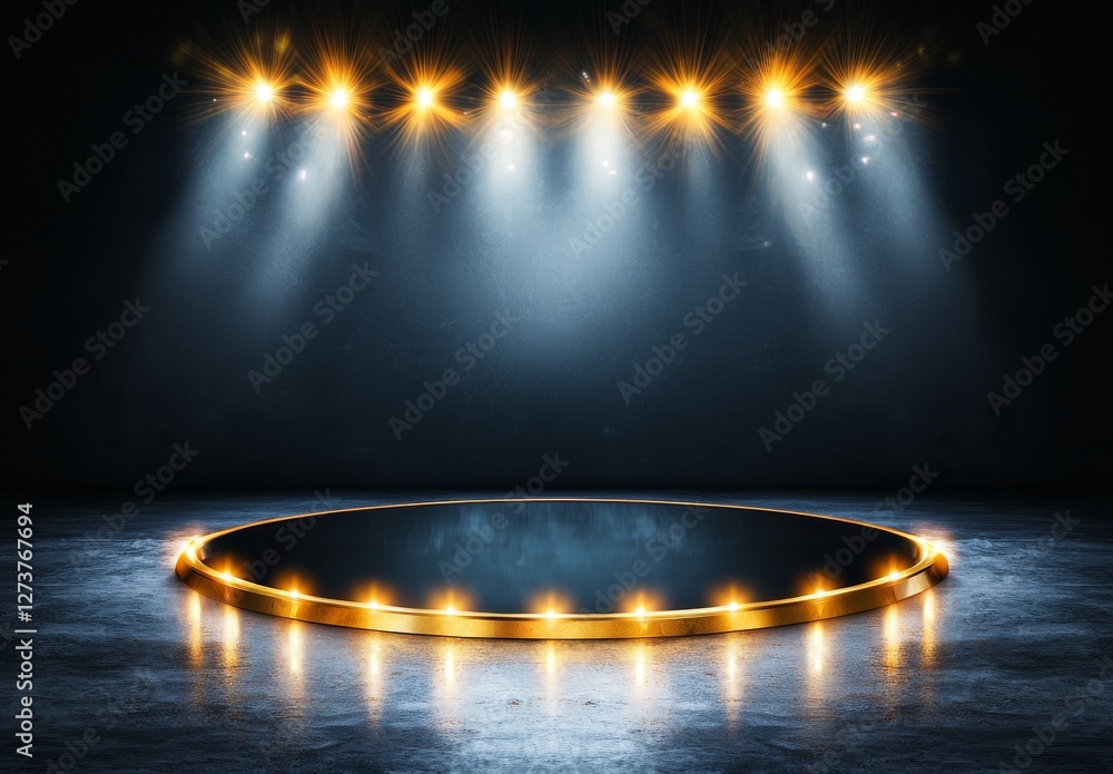 Aufkleber the stage is set with a dynamic scene, complete with multiple spotlights that crisscross the dark sp