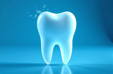 White molar tooth, isolated on clean blue background. Oral care concept.