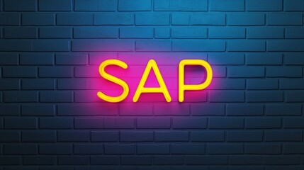 Neon Sign Display of the Word SAP on a Dark Brick Wall for Modern Marketing and Digital Concepts