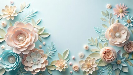 Pastel Paper Flowers An Elegant Floral Arrangement on a Light Blue Background
