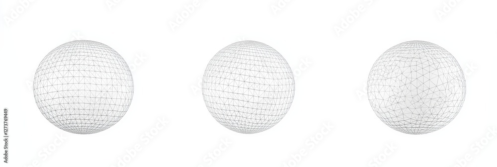 Poster abstract spheres composed of points and lines on a white background form a modern illustration that 