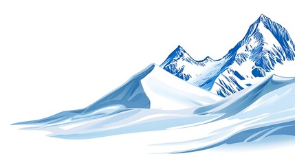 Snowy mountain range vector art for use as website header or element in winter travel advertising