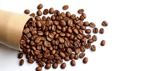 [Pouring coffee beans onto surface] Coffee Beans in Glass Jar Against White Background