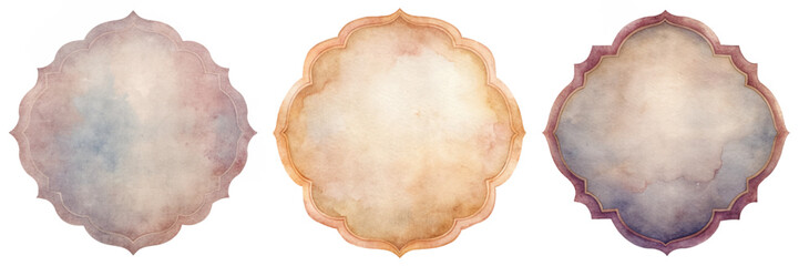 Elegant watercolor frames, soft pastel colors, decorative shapes, artistic background elements, versatile design options.