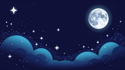 Fototapeta premium Enchanting Night Sky with Full Moon and Twinkling Stars