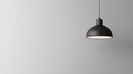The interior is illuminated by a sleek and modern pendant light, characterized by its dome-shaped black lampshade, set against a clean white backdrop and industrial-style design