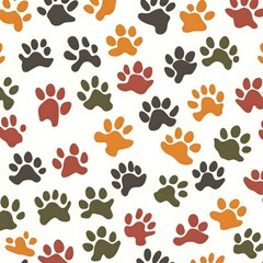 Fototapeta premium Colorful Paw Prints Pattern on White Background Playful Animal Theme Design for Textile Print
