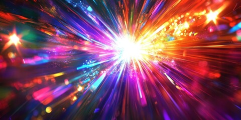 Fototapeta premium Vibrant colors explode in an abstract starburst at the heart of a dynamic backdrop, radiating energy with swirling hues and intricate patterns