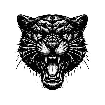 recommend clip art: fierce roar growling panther head  Tattoo engraving