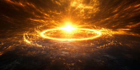 A bright and glowing circle positioned in the center of a dark space