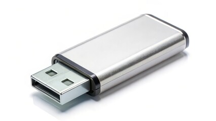 Silver USB Flash Drive on White Background