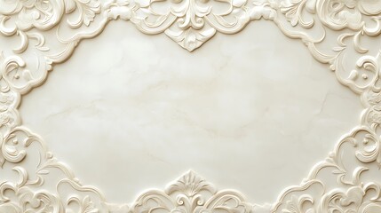 Elegant Cream Ornate Frame Design On Marble Background