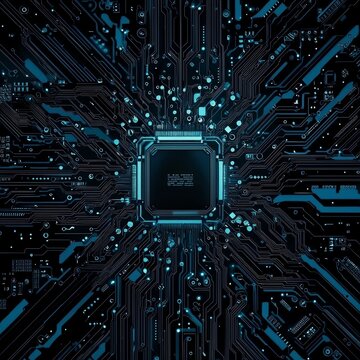 A microelectronic chipset set against a backdrop of blue, symbolizing a tech-centric concept