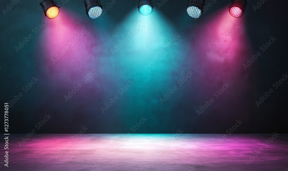 Poster the stage is empty, but it's brought to life by an array of colorful spotlights and impressive scene