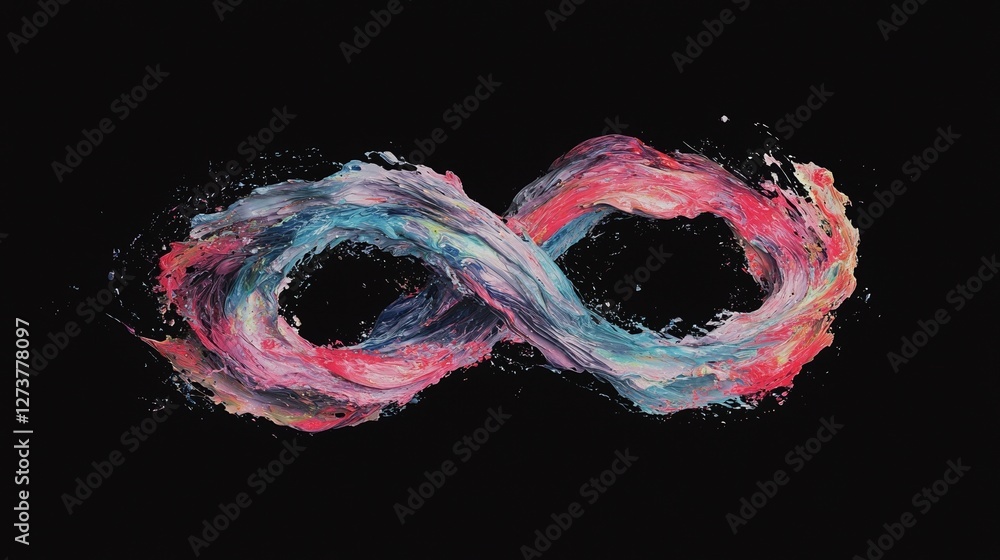 Poster iridescent surfaces and fluid motion come together in abstract, twisting shapes against a black back