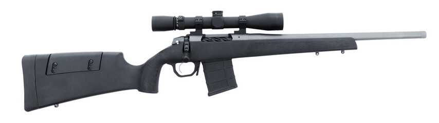 Scope on a bolt action rifle with magazine inserted