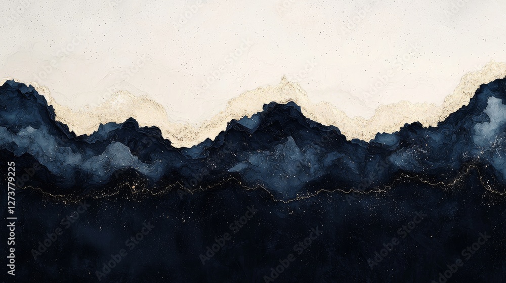 Poster navy blue and bronze curves subtly merge with warm amber tones to produce a refined and abstract vis