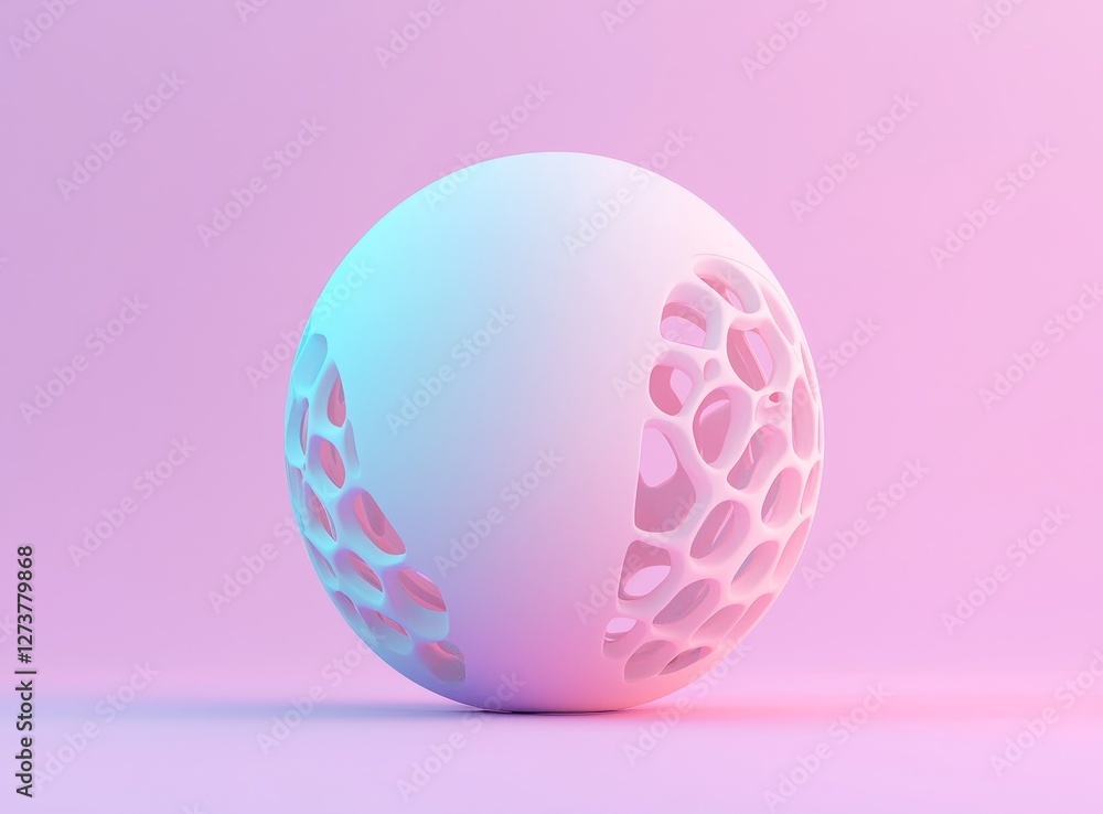 Poster an abstract holographic hollow ball, featuring a round metal shape with a gradient pearlescent textu