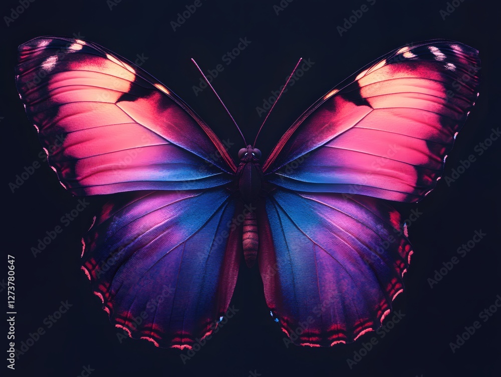 Poster elegant butterfly displaying vibrant color gradient on wings against dark background