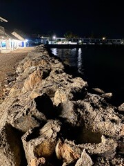 hua hin thailand Dark Coastal Shoreline at Night from Rocky Viewpoint