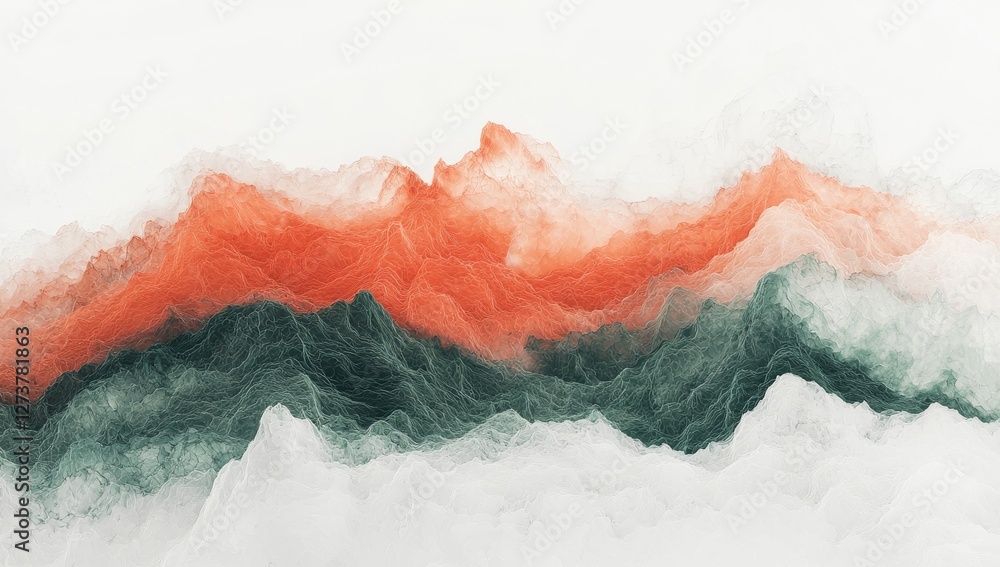 Poster vibrant red and green tones are used to create an abstract wavy pattern