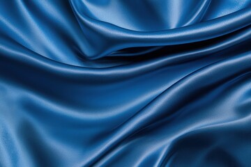 Fototapeta premium Dreamlike Deep Blue Satin Fabric Flowing Softly in Elegant Waves and Creases